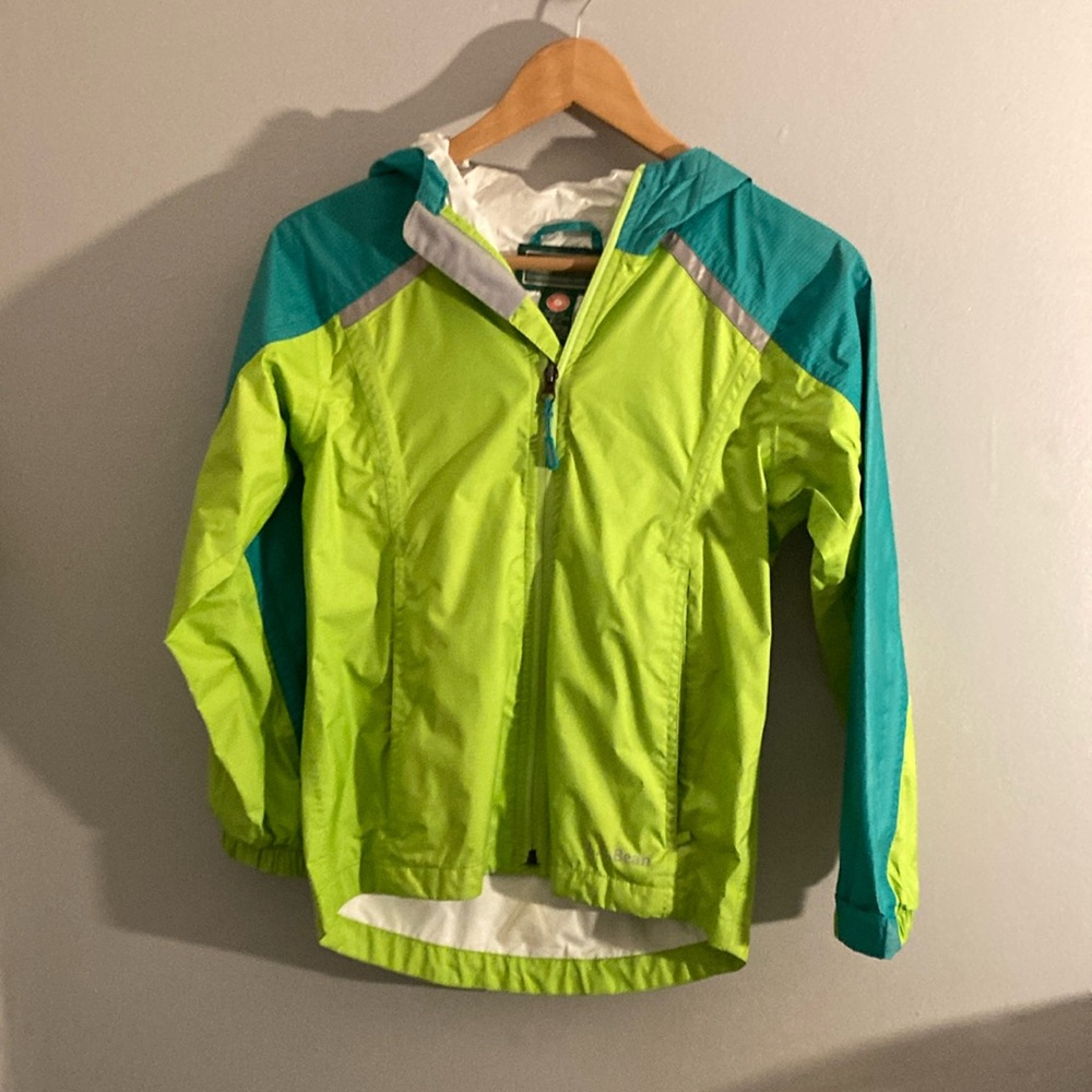 L.L. Bean Green and Blue Raincoat with Water-Resistant Fabric